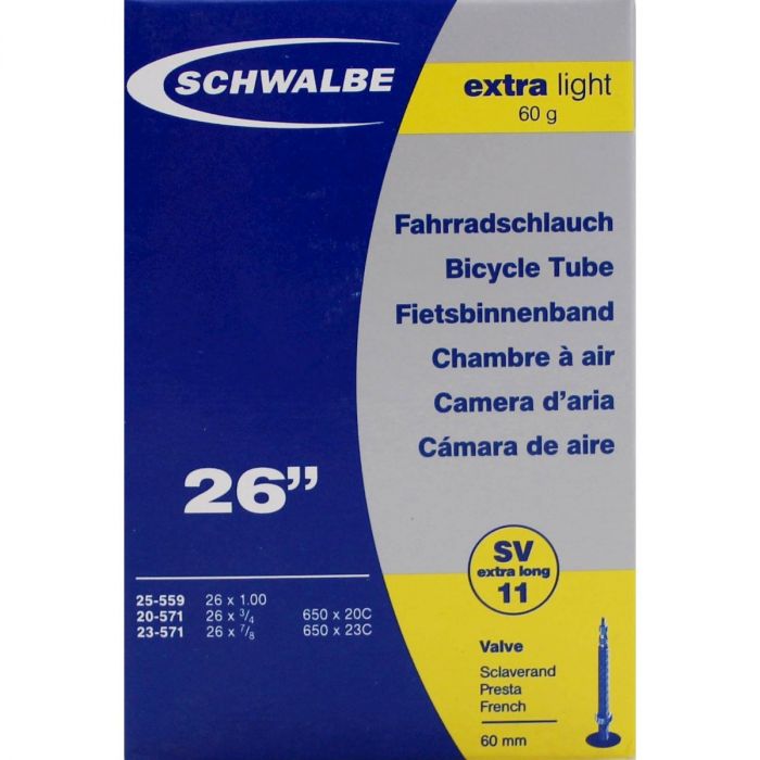 Schwalbe binnenband SV11 Extra Light 26 x 3/4 - 1.00 fv 60mm